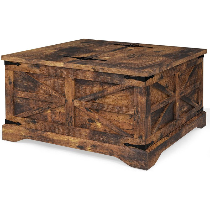 Table basse avec grand organisateur de rangement - Table centrale pour le salon, la chambre à coucher, le bureau personnel, brun rustique