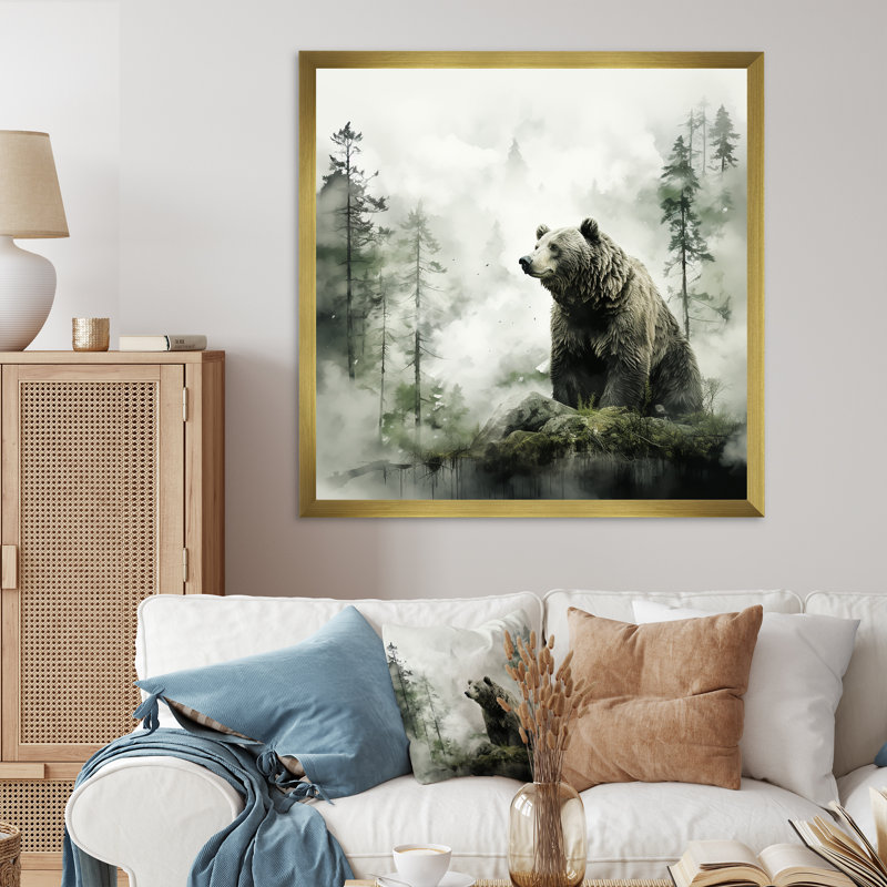 «Wandering grizzly ours wilderness II», art mural encadré, Cadre doré simple, H 16 po x l 16 po x P 1 po