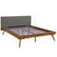 Lit plateforme double à finition châtaignier avec tête de lit en mousse gris foncé et revêtement texturé-1661059120