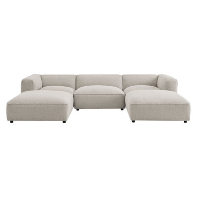 Auren 5 Piece Lattice Bouclé Upholstered Modular Sectional in Fog