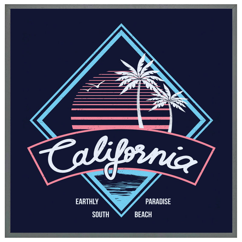 Monaca Neon California 1 Piece Single Picture Frame Wall Art, 51cm H x 51cm W x 4cm D, Grey Framed