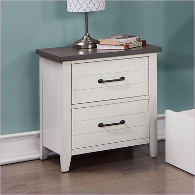 Table de chevet contemporaine en bois massif blanc / gris à 2 tiroirs
