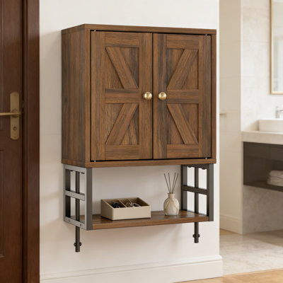 Armoire de rangement murale Farmhouse avec tablettes réglables, barre à serviettes et crochets - Organisateur peu encombrant pour la salle de bain, la salle de lavage, la cuisine et la chambre à coucher