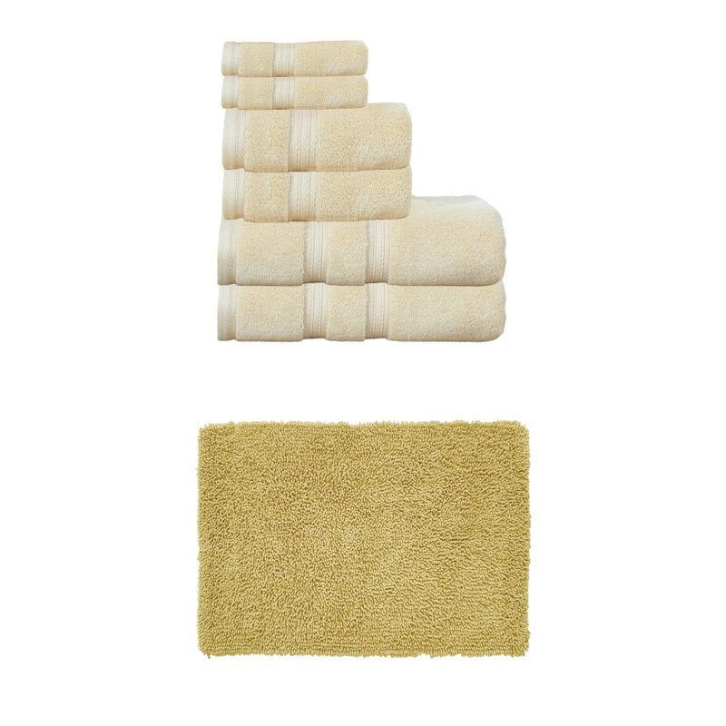 Bruno Collection 100% Soft Cotton Towel Set & 17x24" Bath Rug, 7 Piece Towel Set, Yellow