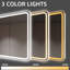 Miroir de salle de bain à DEL 40 x 24 po Brouillard. Fixé au mur. Cuivre 5 mm - miroir argent. Gradation en 3 couleurs. -Résistant. Perception claire. Corrosion. Position horizontale / verticale. Moderne sans cadre. Avec