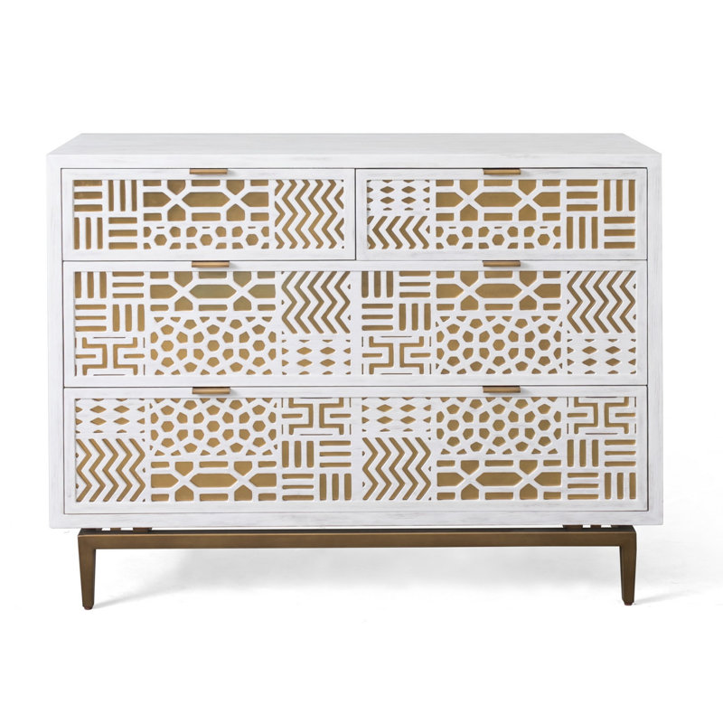 Tito 4 - Drawer Dresser, Antiqued Brass/Smooth White Oak