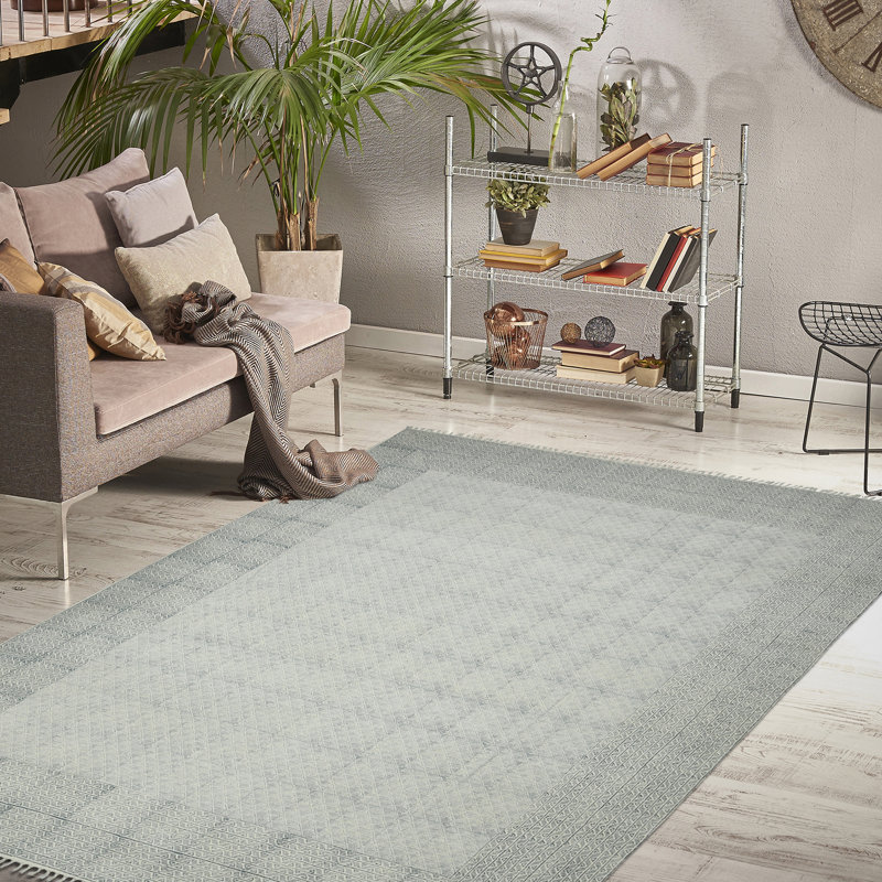 Coastal Haven Hand-Woven Blue Cotton Geometric Area Rug 8'6" x 12'