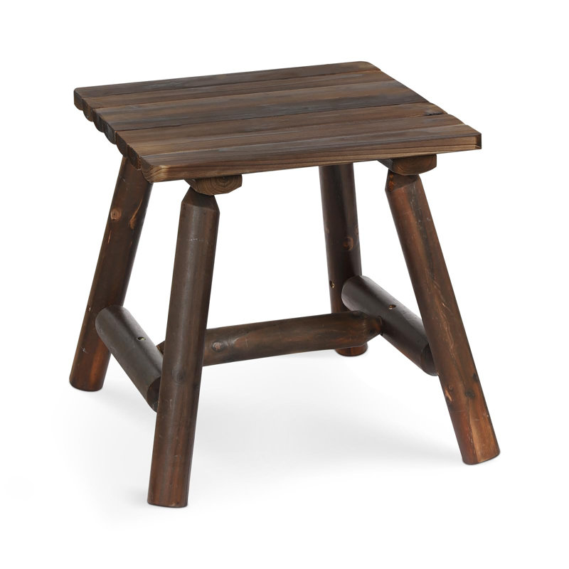 Wooden Adirondack Log Side Table, Cedar Wood Outdoor Square End Table W/Slatted Tabletop, Oversize 19.5" Indoor Outdoor Patio Side Coffee Table For Garden Patio Backyard Porch