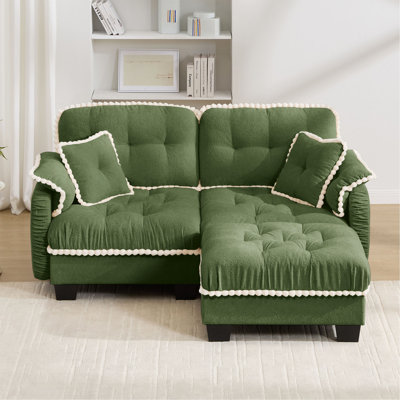 Canapé en forme de L en chenille avec 4 coussins, repose-pieds mobile capitonné avec garniture capitonnée, conception ergonomique, canapé à assise profonde facile à assembler, appartement