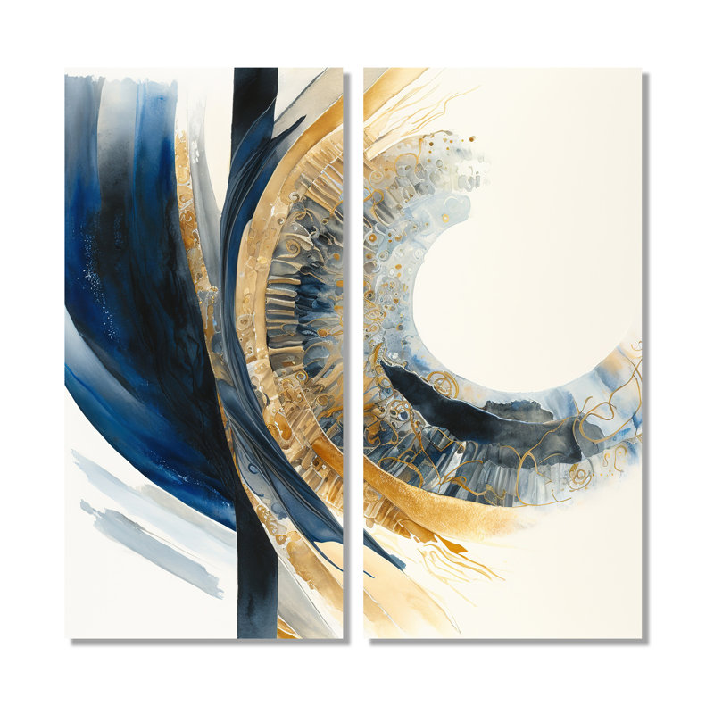 «Blue and Gold Swirl Abstract IV - Abstract Spirals», art mural, H 40 po x l 40 po, Toile tendue, Ne s’applique pas