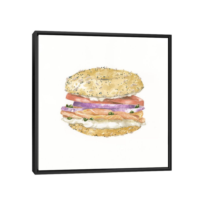 Lox Bagel, reproduction d'art sur toile tendue, H 37 po x l 37 po x P 1,5 po, Toile avec cadre noir, Pas de tapis