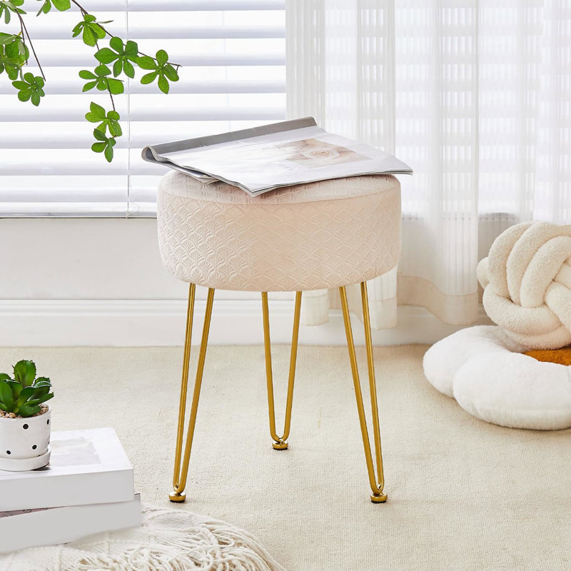 Vanity Accent Stool with Metal legs, Champagne