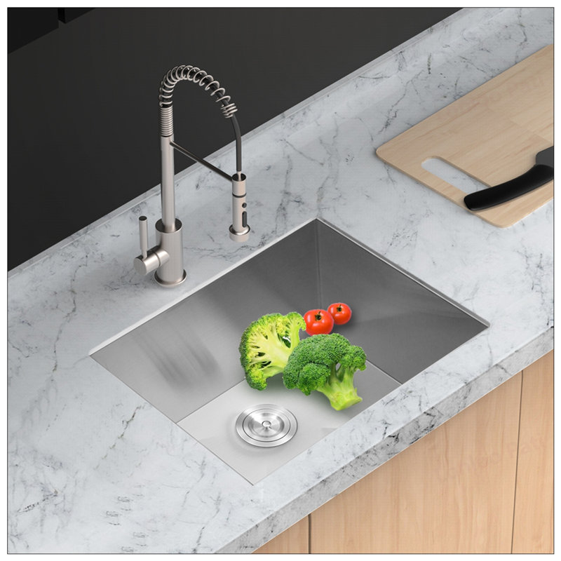Durable 23 Inch Undermount Laundry Sink with Deep Single Bowl and Soundproofing, 16-Gauge Stainless Steel for Utility Use