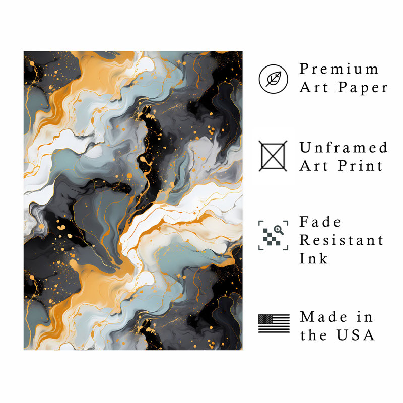 «Abstract Gold Brush Strokes V», reproduction d'art moderne sans cadre, H 16 po x l 12 po