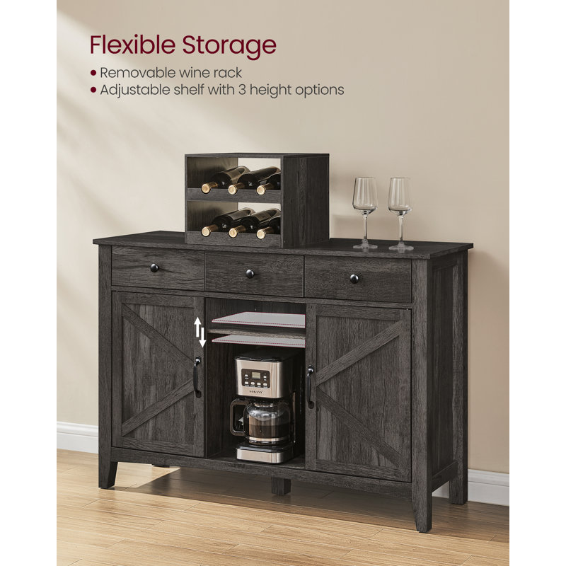 45.1" Gray Farmhouse Sideboard with Wine Rack and Storage