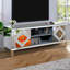 Meuble télé miroir pour téléviseurs de plus de 65 pouces, console argentée avec 2 placards et un espace ouvert, meuble de rangement moderne pour salon, rangements, ameublement