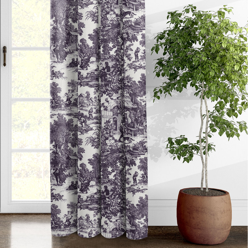 Au Village Toile Pinch Pleat Drapery Panels - Pair, Eggplant, 20" W x 108" L