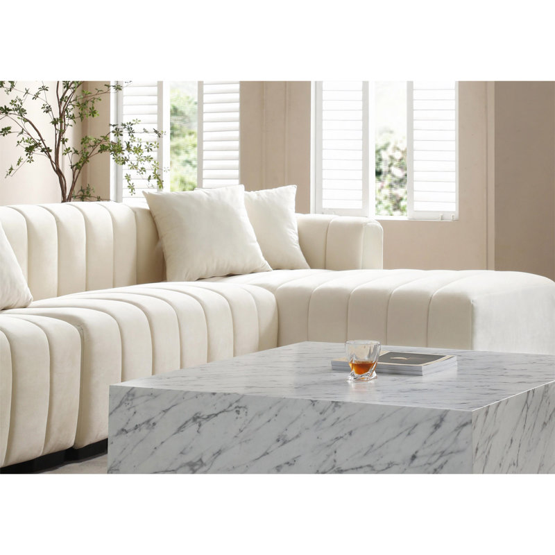 L-Shape Sectional Sofa With Deep Tufted Velvet Upholstered Right Chaise Modular Sofa  Beige