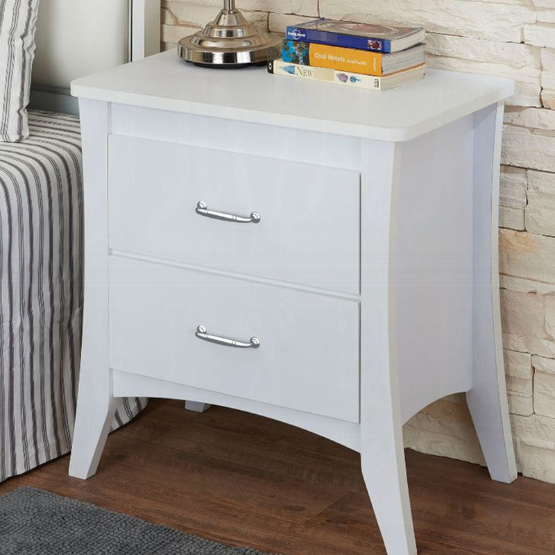 Table de chevet blanche avec 2 tiroirs et mécanisme élégant pour une tranquillité d'esprit
