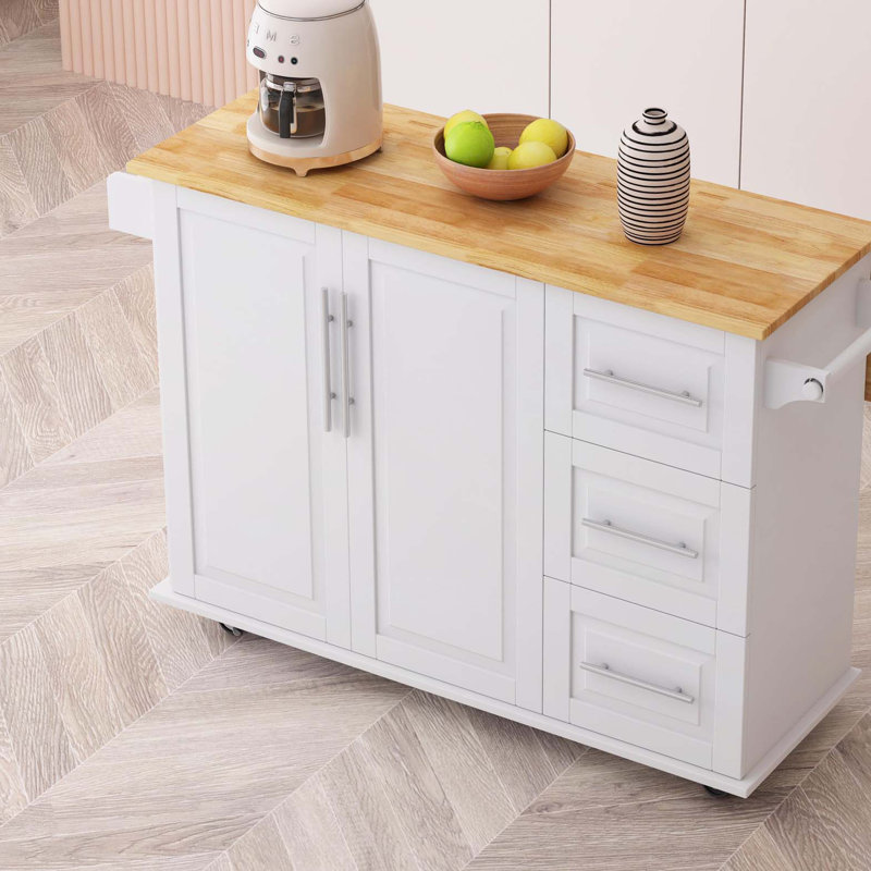 Kitchen Island Cart with Expandable Desktop and Large Storage, White