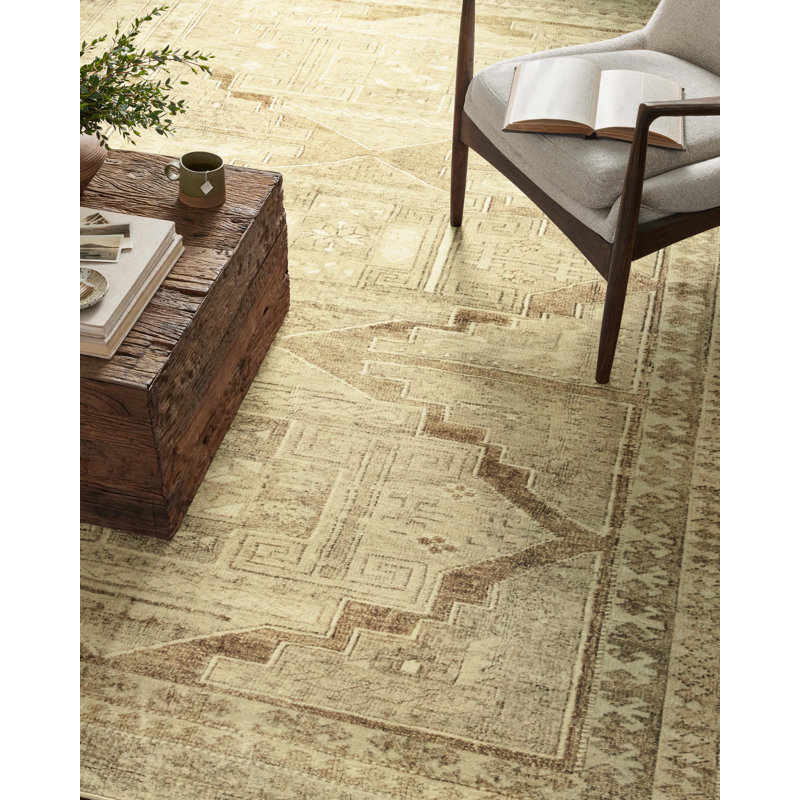 Magnolia Home By Joanna Gaines X Loloi Sinclair Machine Washable Khaki / Tobacco Area Rug, Square 1'6"