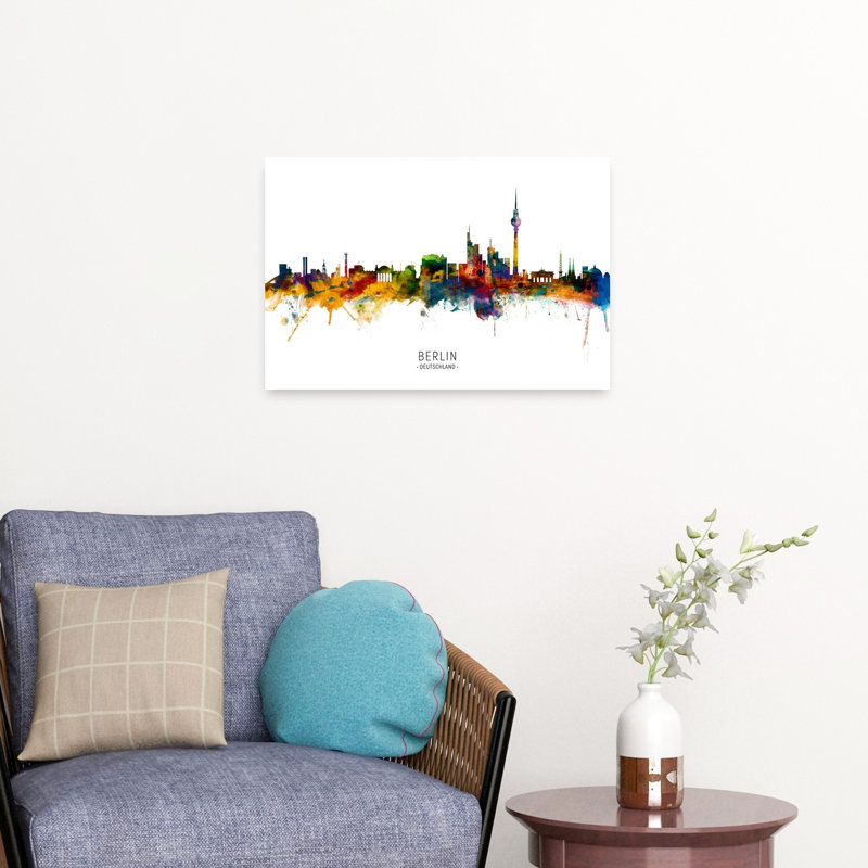 Colorful Berlin Skyline Abstract Contemporary Architecture City Wall Art Print by Michael Tompsett - Wrapped Canvas Print