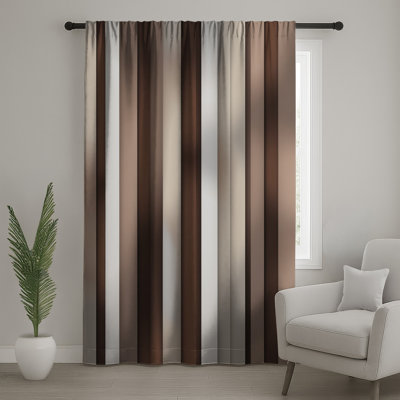 Brown Beige Vertical Stripes Window Curtains, Striped Sheer & Blockout Curtains - 1 Panel