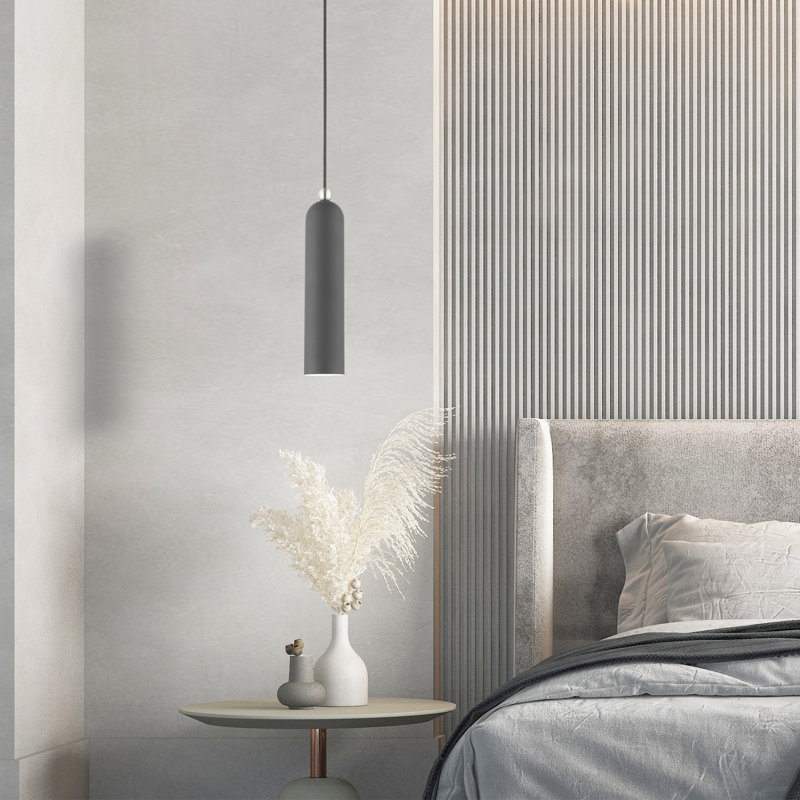 Luminaire suspendu cylindrique en métal 1 lumière à intensité variable Hanne, Gris scandinave