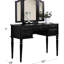 Meuble-lavabo noir contemporain avec tabouret et espace de rangement moderne en placage de bouleau