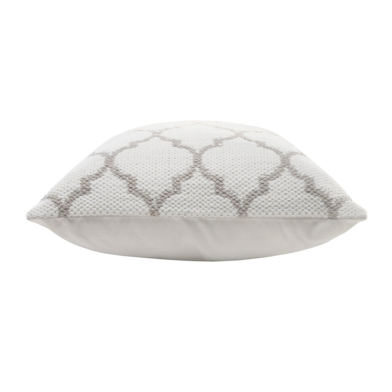 White and Taupe Gray Geometric Square Throw Pillow, 20" x 20"