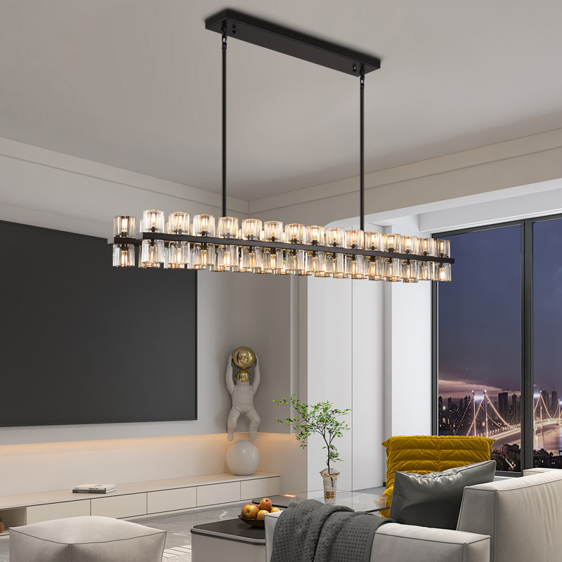 Lustre rectangulaire en cristal 60 lumières, Noir mat