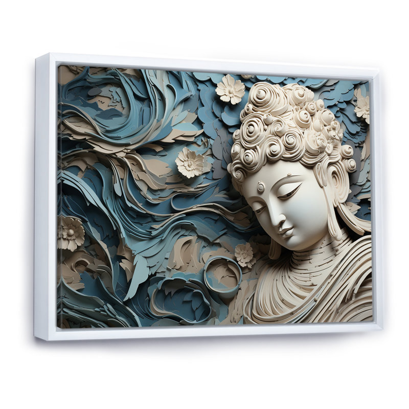 Statue religieuse bouddhisme I - décoration murale bouddhisme, H 30 po x l 40 po x P 1,5 po, Cadre flottant blanc