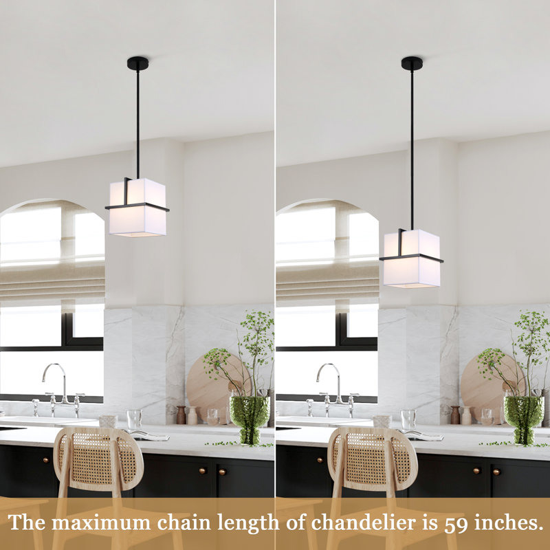 1-Light Single Square/Rectangle Cube Pendant for Kitchen Dining Room Foyer Entryway, Matte Black