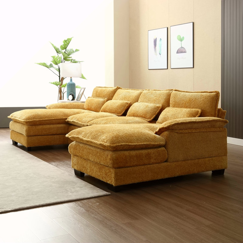 Grand canapé modulaire en U Modern, Boucle jaune moutarde