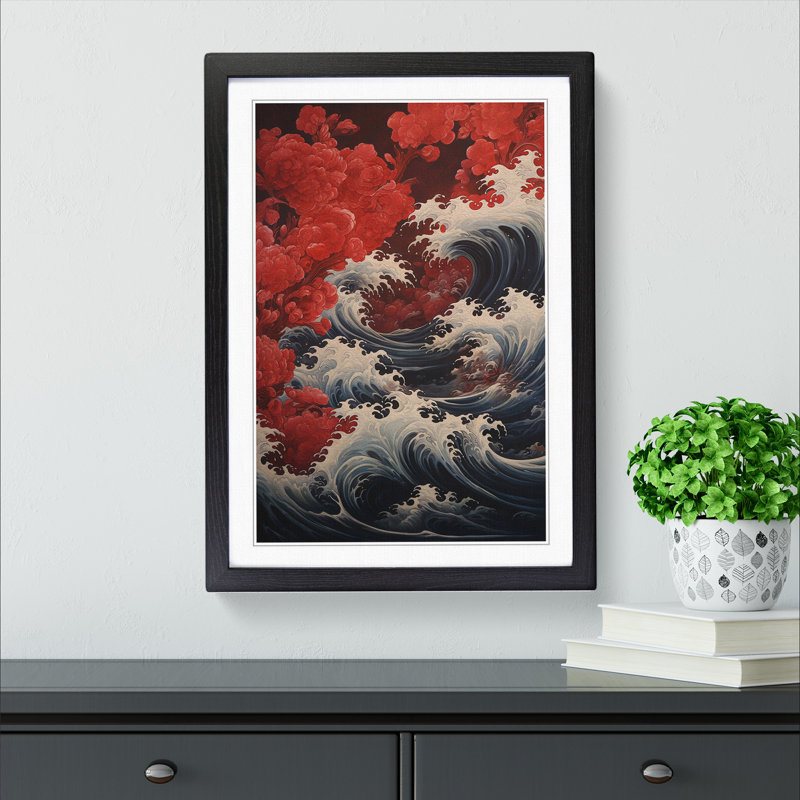 Wave Japanese Victorian Art - Framed Print, 64cm H x 46cm W, Black Framed