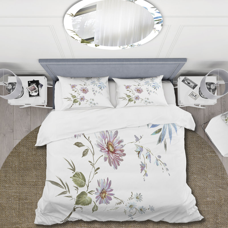 Bleu et rose Wildflowers I - Ensemble de housse de couette traditionnel - Microfibre de polyester