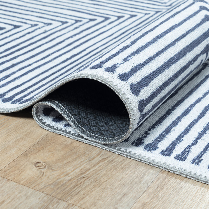  Washable Non-Slip Rug - Blue / Ivory Striped Area Rug for Living Room, Bedroom, Dining Room, and Kitchen, Rectangle 2' x 3'