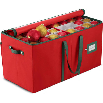 Grande boîte de rangement pour ornements de Noël - peut contenir 128 ornements de 3 po, avec séparateurs - boîte de rangement pour ornements, porte-contenants de Noël durables - poches supplémentaires, double fermeture à glissière - rouge