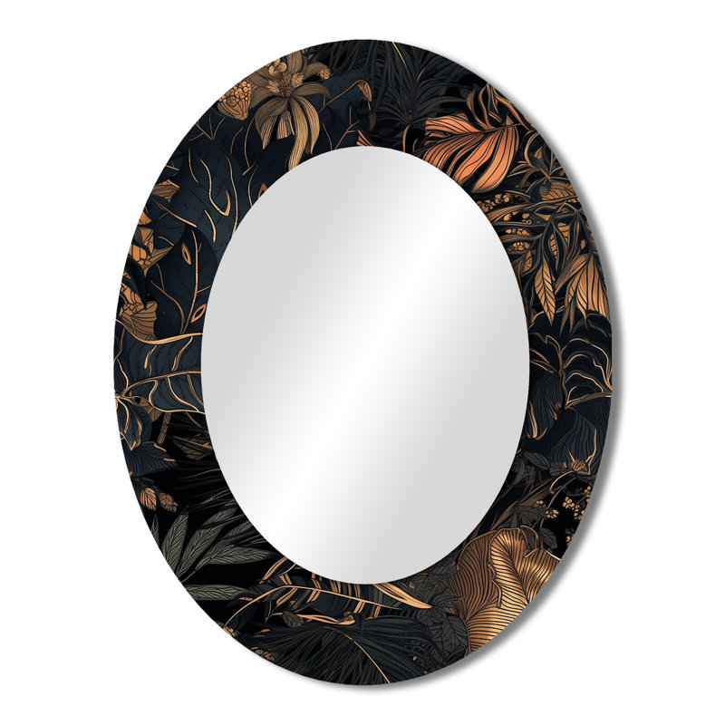 Or tropical feuille Serenade III - grand miroir mural ovale sur métal, 43 po x 33 po