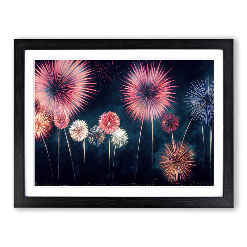 Popular Fireworks - Single Picture Frame Print, Black, 34cm H x 46cm W x 2cm D