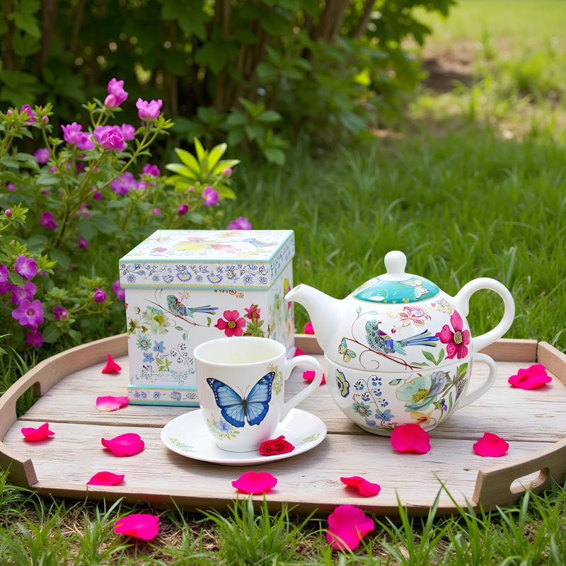 Ensemble de thé en porcelaine tendre pour un oiseau bleu