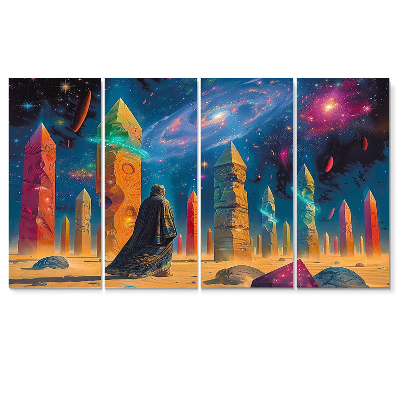 Cosmic Wanderer Crystal Pillars - Space Paysages, ensemble d'art mural 4 pièces, H 28 po x l 48 po
