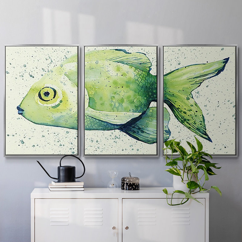 Poisson d'eau douce moucheté I 3 pièces, H 24 po x l 48 po x P 2 po, Argent