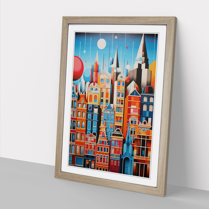 XYZ-FRM-V1223-1797 Amsterdam Geometric - Single Picture Frame Print on Wood, 34cm H x 25cm W x 2cm D, Oak