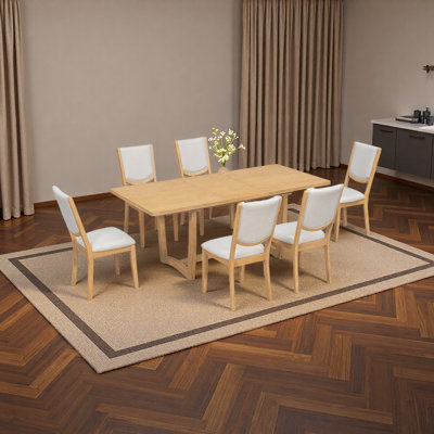 Ensemble de table de salle à manger extensible 7 pièces pour 6 personnes, table de cuisine rectangulaire avec 6 chaises rembourrées, chaises de salle à manger à dossier courbé pour la salle à manger