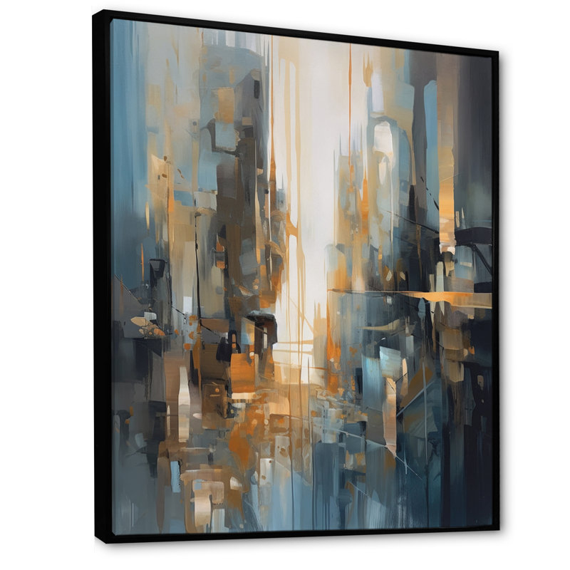 Orange Blue Geometric Blend - Minimalism Canvas Prints, 44" H x 34" W, Floater Framed Print, Black