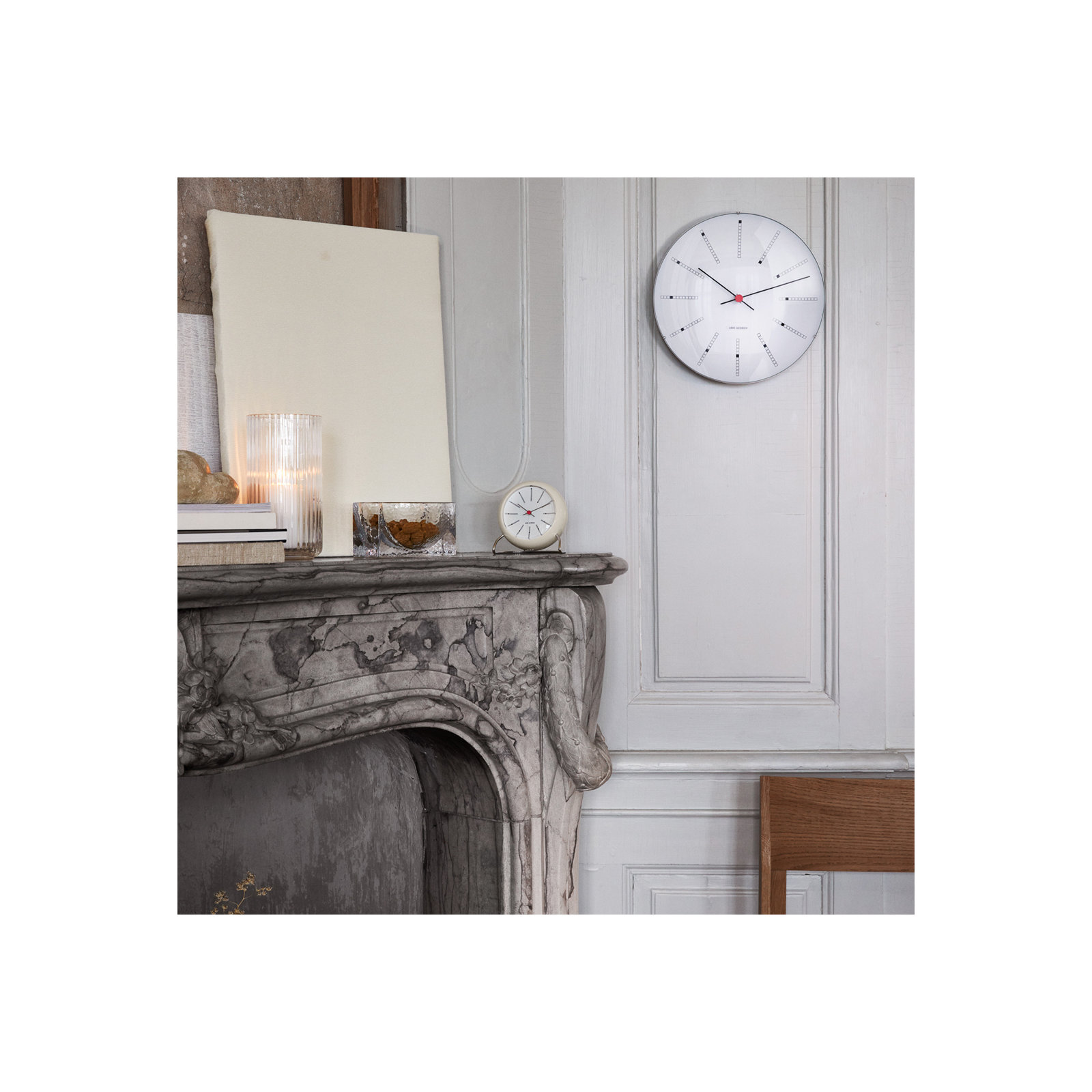 Bankers Metal Wall Clock, White/Black/Red, Large