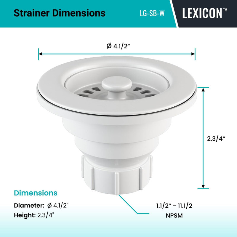 Crépine d'évier de cuisine Lexium Quartz, pour trou de drain de 3,5 pouces, White