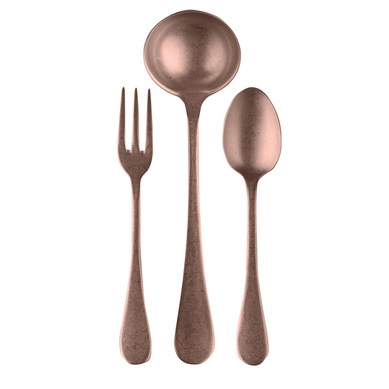Vintage 3 Piece Stainless Steel (18/10) Wood Stainless Steel Hostess Set, Bronze