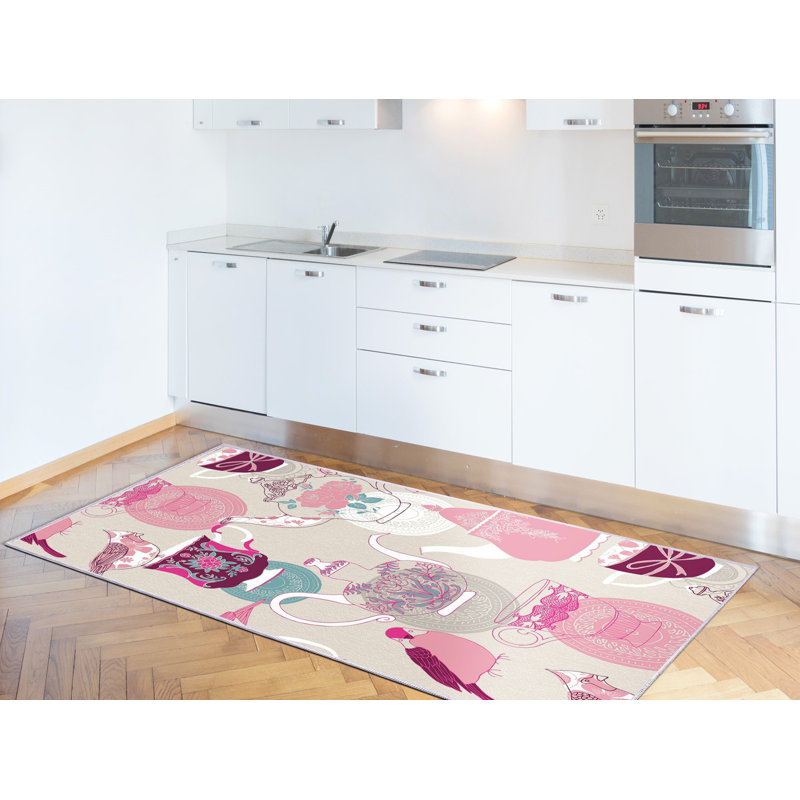 Tapis rose / beige en polyamide tissé à la machine Dream, Tapis de couloir 2 pi 7 po x 9 pi 10 po